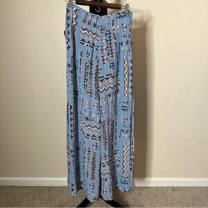Tigerlilly Women’s Blue Geo Print Pintuck‎ High Waist Ultra Wide Leg Pants Sz 4